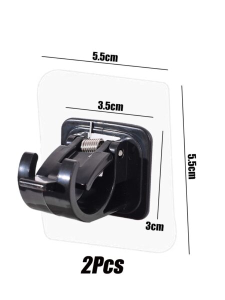 2Pcs Black Nail-Free Adjustable Curtain Rod Holder Hooks/Self Adhesive Wall Curtain Fixed Clip Hook