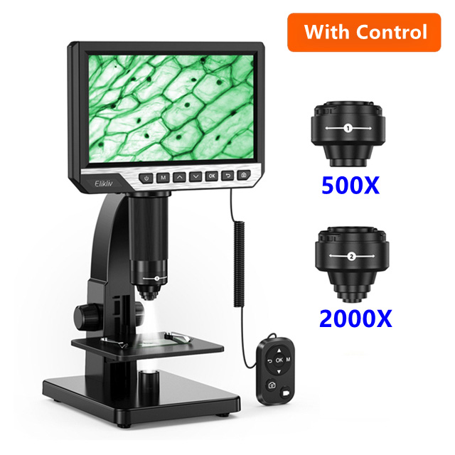 Elikliv EDM11S Digital Microscope 2000X 7" IPS 12MP 1080P Lab Biological Microscope Camera Dual Lens With Remote Control
