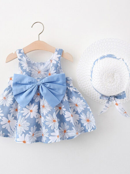 Summer Baby Girl Newborn Strap Dress Little Daisy Bow Baby Princess Dress Girl Children's Wear Comes With Same Hat