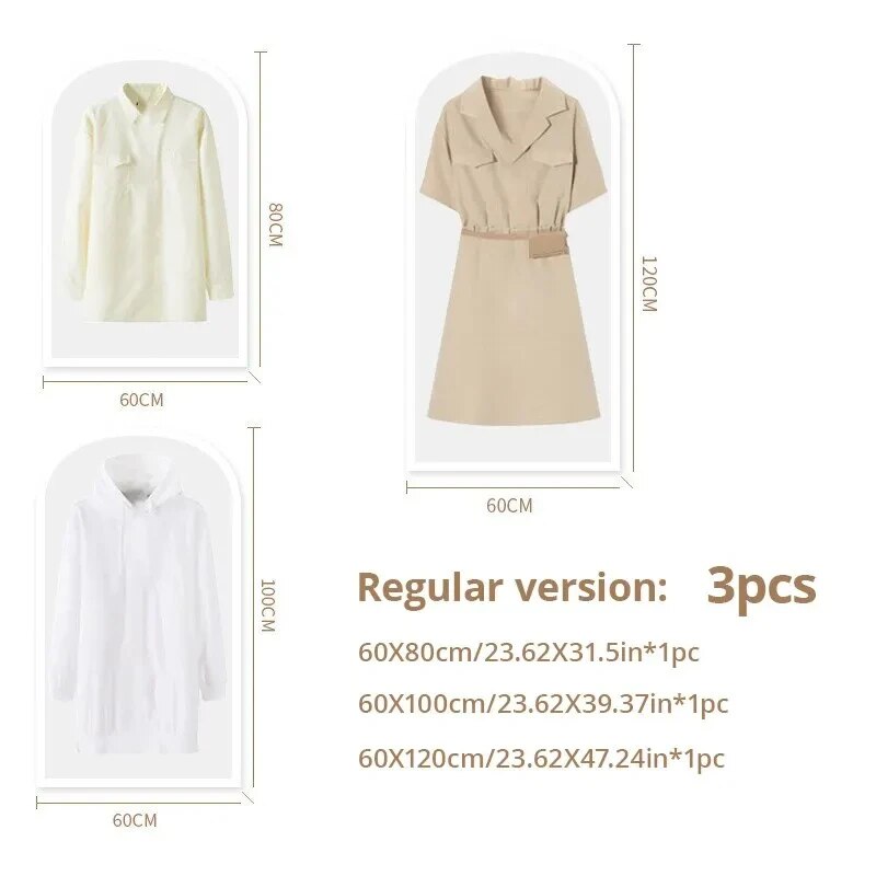 3pcs/4pcs Clothes Dustproof Bag Household Transparent Waterproof Coat Suit Cover Washable Hanging Pocket Clothing Organizer