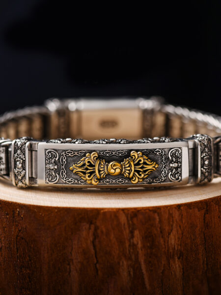 New Silver Color Bracelet Men's Personality Style Retro Creative Hand-woven Six-character Mantra Barrel Bead Chain Gift Jewelry