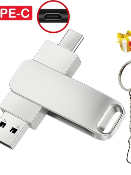 TYPE-C 2 IN 1 Pen Drive With Free key Ring 128GB Rotatable Metal USB 2.0 Flash Drive 64GB Business Gift Memory Stick 32GB 16GB