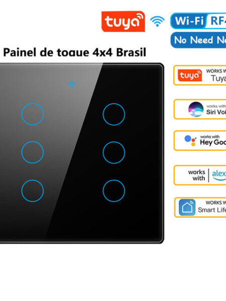 Tuya Wifi Smart Touch Switch Light Brazil 4*4 No Neutral Wire 4/6 Gang RF433 Remote On Off Light Smart Life Alexa Google Home