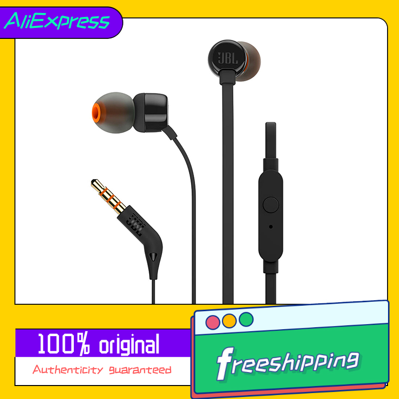 JBL T290 3.5mm Wired Earphones TUNE 290 Earbuds Stereo Music Sports Pure Bass Headset 1-Button Remote Hands-free Call with Mic
