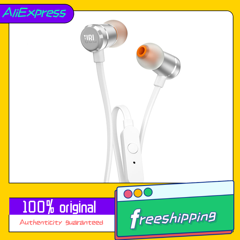 JBL T290 3.5mm Wired Earphones TUNE 290 Earbuds Stereo Music Sports Pure Bass Headset 1-Button Remote Hands-free Call with Mic