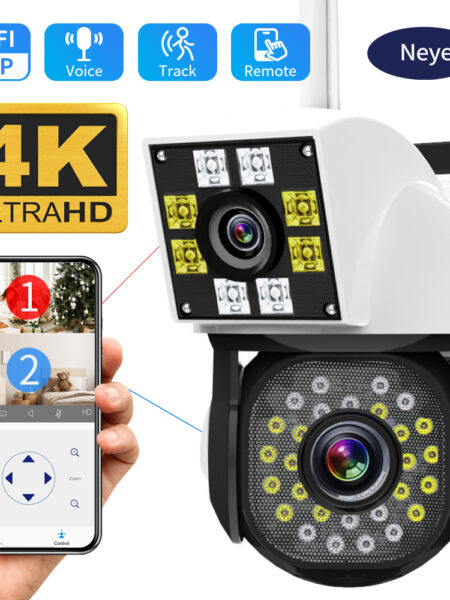 Neye 8MP 4K Pan Tilt WiFi Camera Dual Lens Dual Screen Ai Human Body Detection Automatic Tracking CCTV Wireless Dual Lens Camera