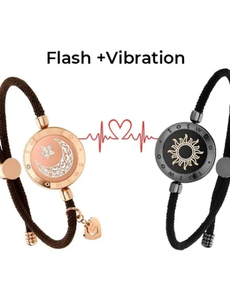 totwoo Long Distance touch Light up&Vibrate Bracelets for Couples, Long Distance Relationship Gifts Smart Sun&Moon Love Bracelet
