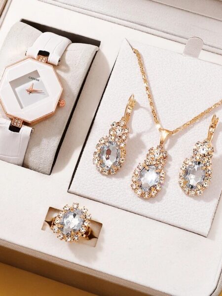 5pcs Set Watches Set Luxury Rhinestone Women Fashion Elegant Wristwatch Quartz Watch For Girl Ladies Clock Relogio