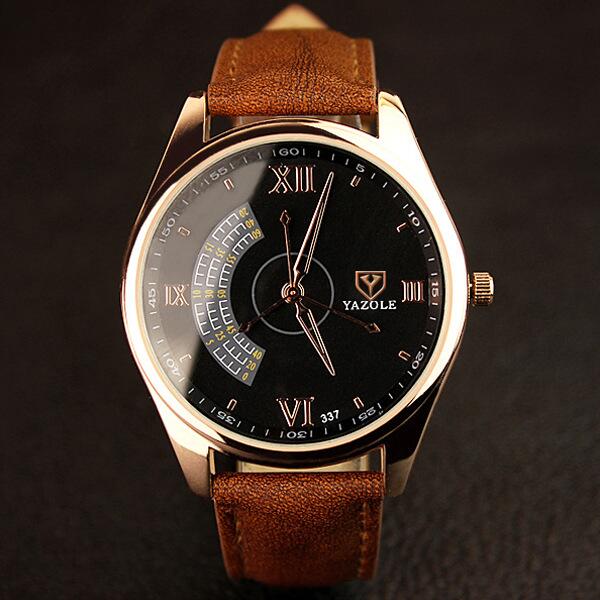 YAZOLE Men's Fashion Sport Stainless Steel Case Leather Band Quartz Analog Wrist Watch mens watches top brand luxury Wristwatch