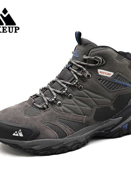 HIKEUP Winter Boot Men Outdoor Hiking Boots Suede High Top Leather Outdoor Trekking Sneakers Mens Mountain Tactical Boots