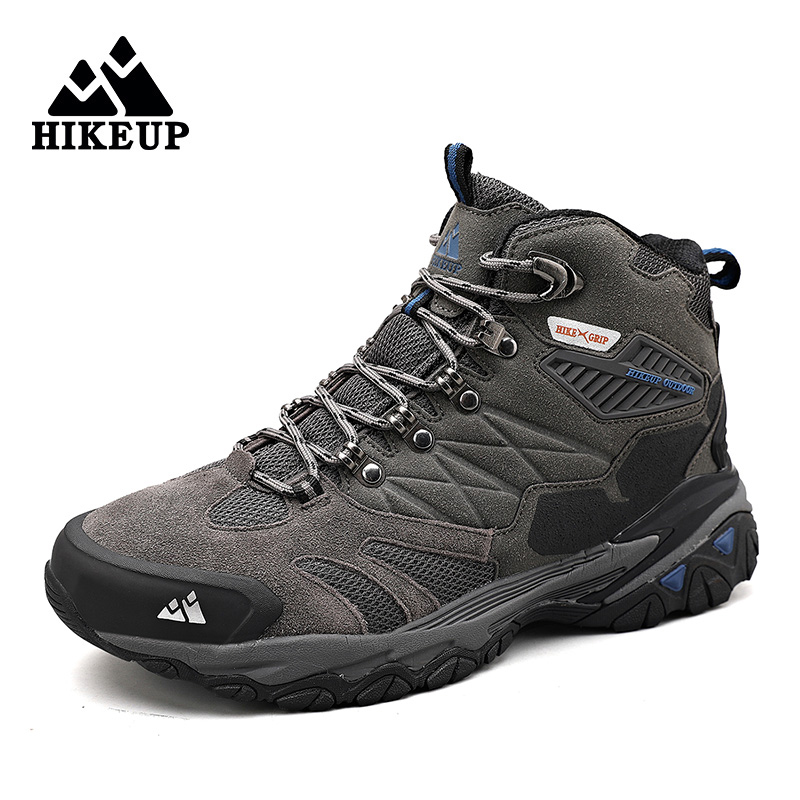 HIKEUP Winter Boot Men Outdoor Hiking Boots Suede High Top Leather Outdoor Trekking Sneakers Mens Mountain Tactical Boots
