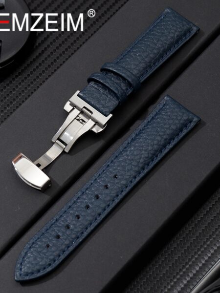 Litchi Grain Strap 18/20/22/24mm Watch Accessories Genuine Soft Leather Wristwatch Band With Butterfly Buckle