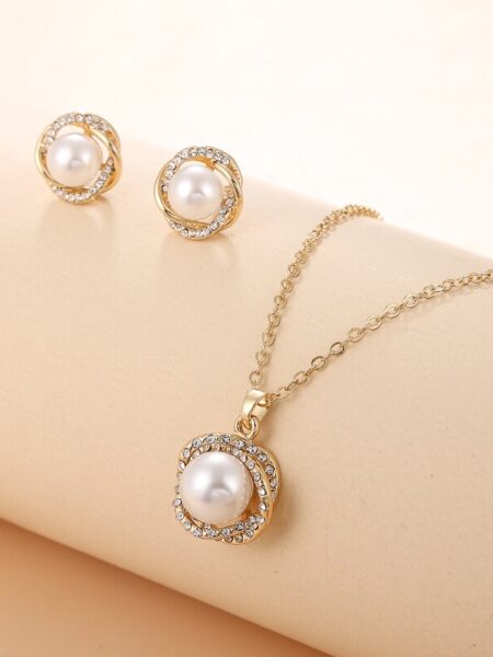 South Sea Shell Pearl Gold-Color Jewelry Sets for Women Cubic Zirconia Necklace Earrings With Party Birthday Wedding Gift