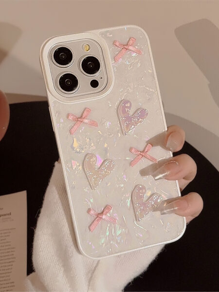 Stylish and Cute 3D Love Soft Silicone Phone Case for iPhone 14 15 Plus 11 12 13 Pro Max Bow Shell Pattern Case