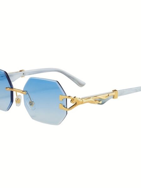 Vintage Rimless Polygonal Metal Frame Sunglasses with Leopard DesignTemples -Unisex Outdoor Party Vacation Travel Driving Photo