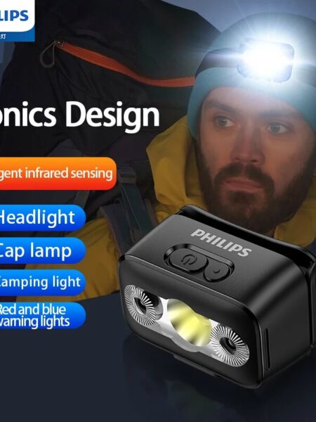 PHILIPS LED Headlamp Sensor Head Flashlight Ten Types of Lighting Type-C Rechargeable Headlight Outdoor Camping Fishing Lantern