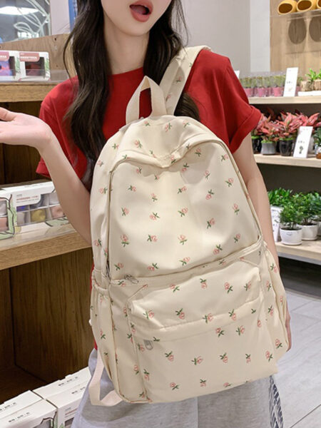 Korean Student School Backpack Floral White School Bags For Teenage Girls Cute Women's Backpack Brand Book Pack Nylon Rucksack