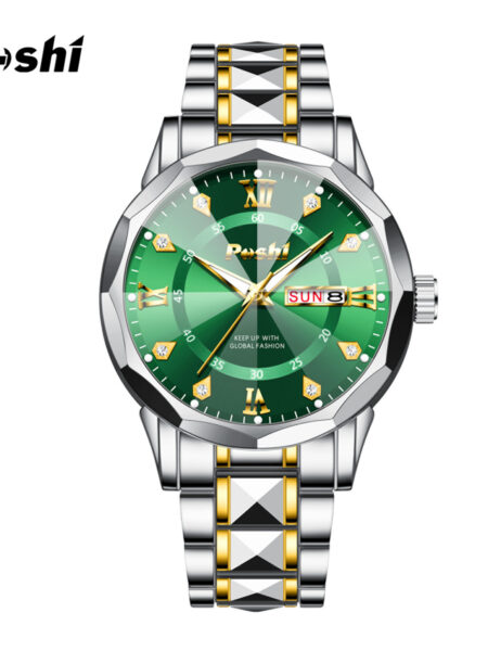 POSHI Men's Watch Date Week Fashion Watch Men Original Waterproof Non-mechanical Luminous Dual Calendar Quartz Wristwatch