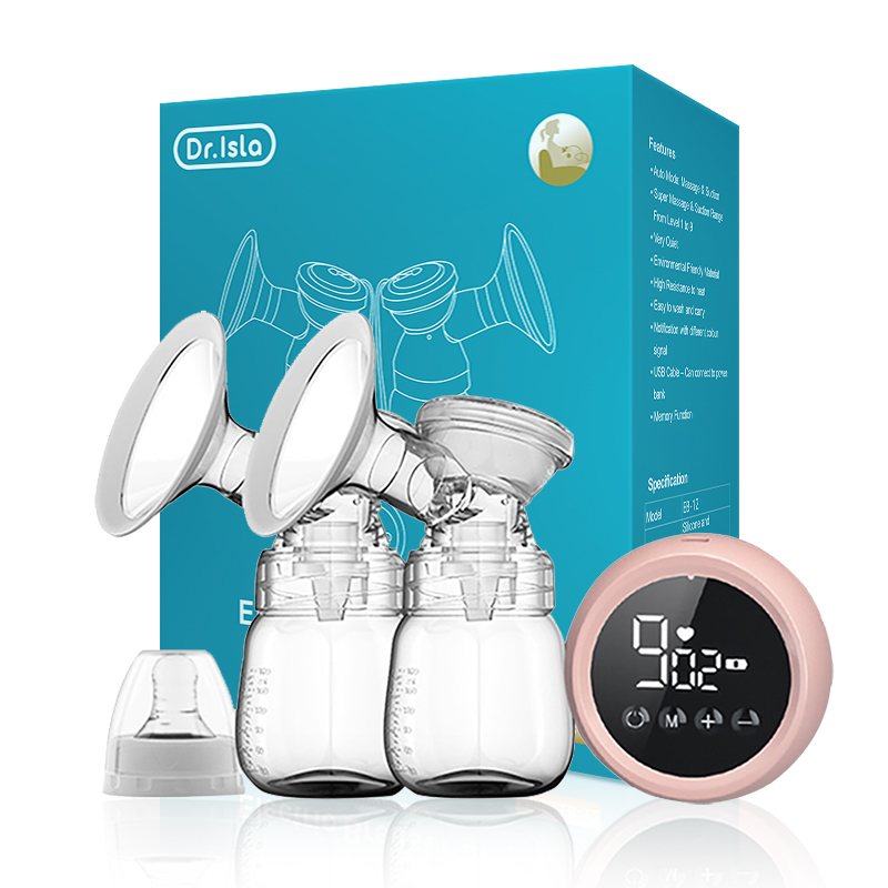 Dr.isla Double Electric Breast Pumps Powerful Nipple Suction USB Electric Breast Pump with Baby Milk Bottle Cold Heat Pad Nipple