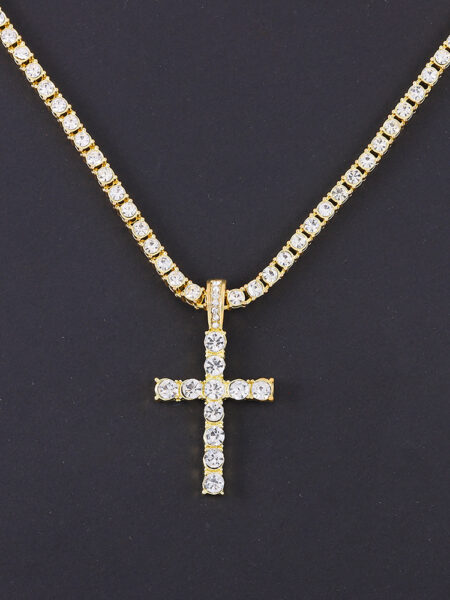 Men Women Hip Hop Cross Pendant Necklace With 4mm Zircon Tennis Chain Iced Out Exquisite Bling Jewelry Fashion Trendy Creative