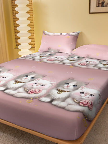 1 Piece of Lovers Cute Cat Pattern Frosted Bedsheet, Bedroom Printed Bedspread, Bedding (Excluding Pillowcases)