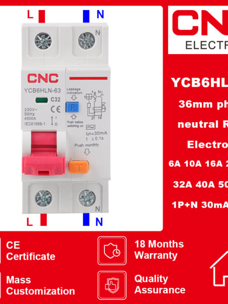 CNC 230V 50/60 HZ RCBO MCB 30mA Residual Current Circuit Breaker With Over Current And Leakage Protection 6/10/16/20/25/32/40 A