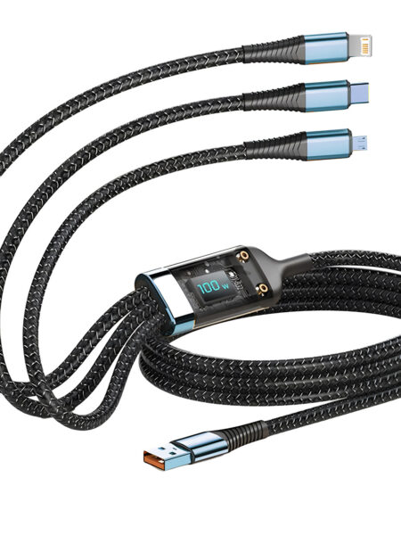 3-in-1 100W 5A Fast Charging USB To Type-C Micro Fast Charger Cable For iPhone 14 13 Samsung Xiaomi Huawei iPhone 14 13