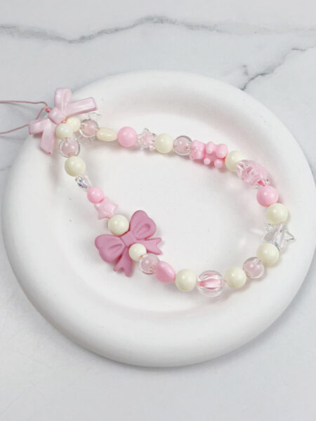Pink Bowknot Bear Star Flower Cellphone Lanyard Phone Chains For Women Girls Sweet Pearl phone Charm Strap Anti-lost Accessories