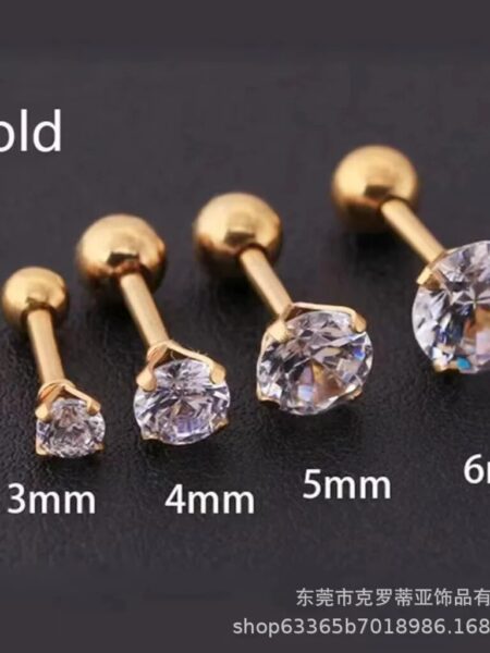 3Pcs/Set 3/4/6mm Simple Crystal Stainless Steel Stud Earrings for Women Men Vintage Geometric Piercing Earrings Y2K Jewelry Gift