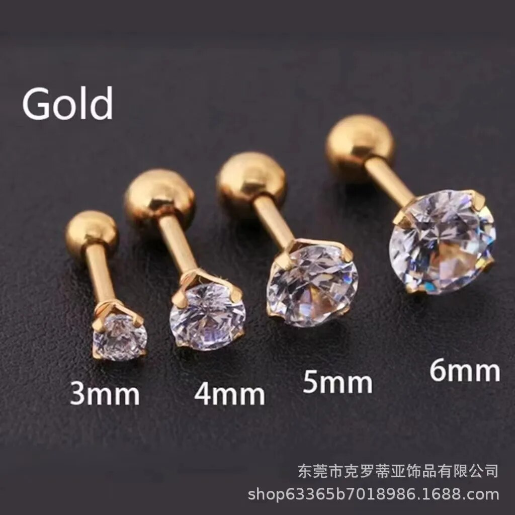 3Pcs/Set 3/4/6mm Simple Crystal Stainless Steel Stud Earrings for Women Men Vintage Geometric Piercing Earrings Y2K Jewelry Gift