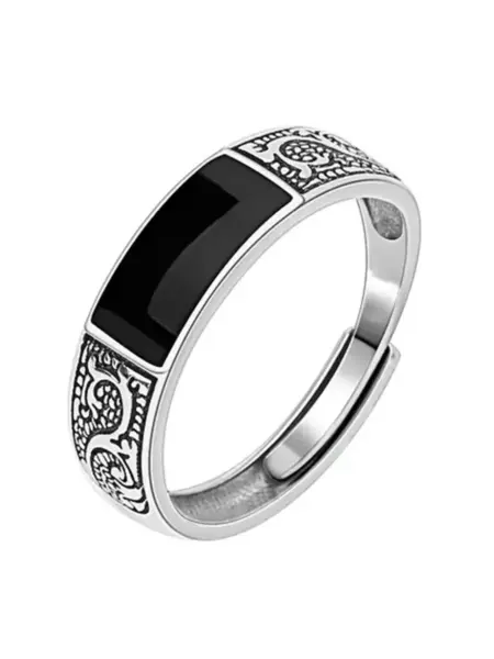 European American Fashion New Vintage Dragon Pattern Titanium Steel Ring Hip Hop Men Single Party Opening Adjustable Ring