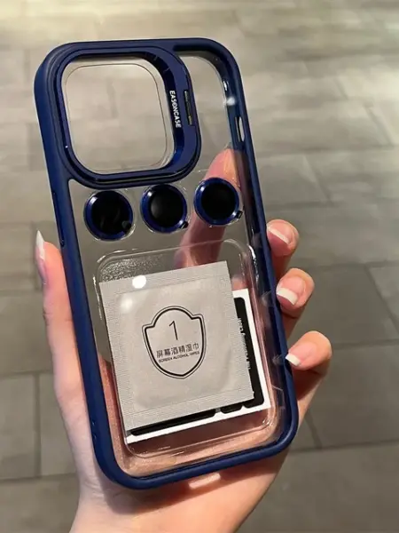 Lens Metal Ring Protector Stand Phone Case For IPhone 15 12 13 14Pro Max 11 Camera Glass Protection Transparent Shockproof Cover