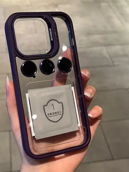 Lens Metal Ring Protector Stand Phone Case For IPhone 15 12 13 14Pro Max 11 Camera Glass Protection Transparent Shockproof Cover