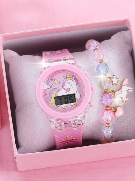 1pcs Unicorn Pink Silicone Electronic Watch +1pcs Unicorn Crystal Bracelet Set as a Gift for My DAUGHTER'S GRADUATION Season