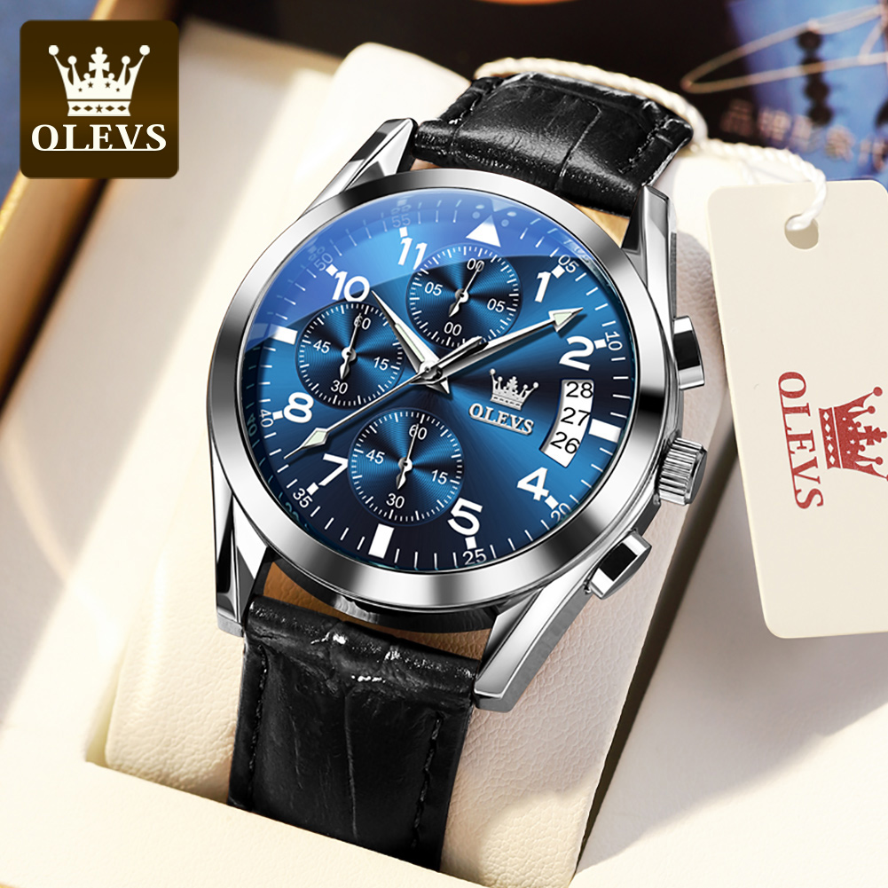 OLEVS Quartz Watch for Men Original Leather Strap Date Display Waterproof Luminous Business Casual Quartz Men Watch Top Brand