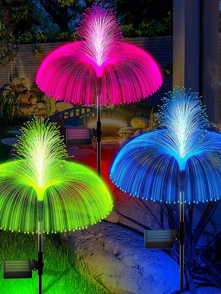 Double Solar Jellyfish Light 7 Colors Solar Garden Lights LED Fiber Optic Lights Outdoor Waterproof Decor Lamp for Lawn Patio