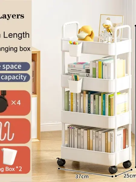 Bookshelf Storage Trolley Mobile Kitchen Organizer Cart With Wheels Multi-Layer Bathroom Shelves Household Snacks Storage Rack