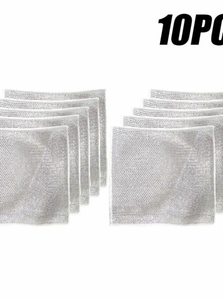 10pcs Magic Dishcloth Silver Wire Cleaning Kitchen Cloth Thickened Microfiber Wash Towel Built-in Sponge Steel Wire Ball Rag
