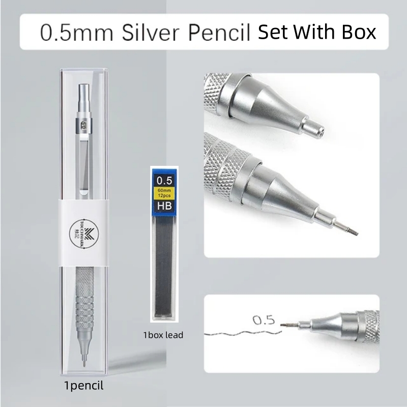 0.3 0.5 0.7 2.0mm Art Drawing Automatic Pencils Low Center of Gravity Retractable Nib Metal Mechanical Pencil with Gift Box Set