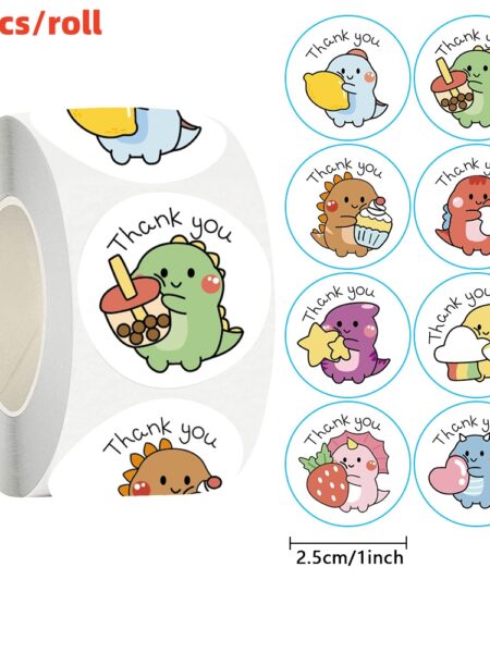 50/100/500pcs 1 Inch Thank You Stickers Cartoon Dinosaur Labels for Packaging Baking Labels Gifts Seal Decor Children's Stickers