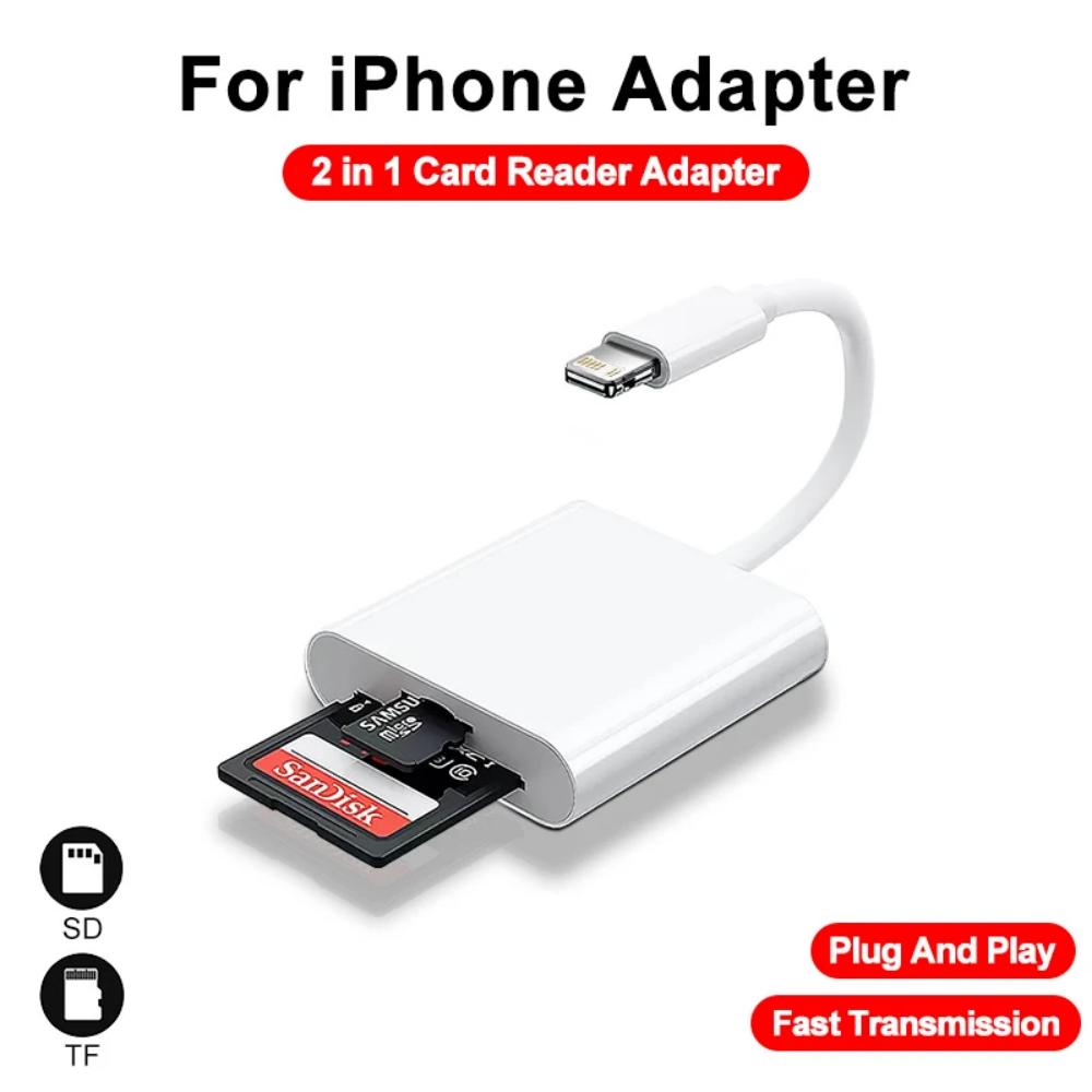 2 In 1 OTG iPhone Card Reader Lightning to SD TF Memory Card Adapter For PC Laptop iPhone Multi Smart CardreaderNo APP Requires