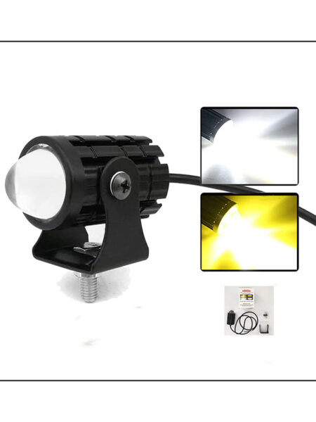 2PCS Universal Motorcycle LED Headlight Projector Lens Dual Color ATV Scooter Driving Lamp Fog Light Auxiliary Spotlight Lamp