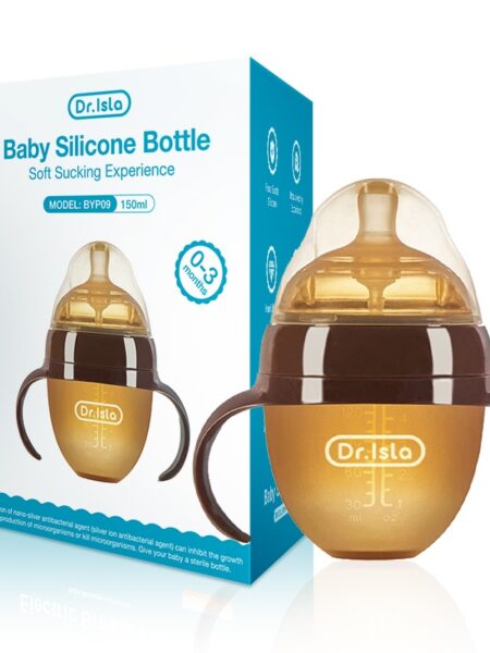 Dr.isla Silicone Baby Bottle Feeding Bottle with Handle for Baby Weaning Anti-Choking Nipple Bottle for Baby 0-9 Month 150/250ML