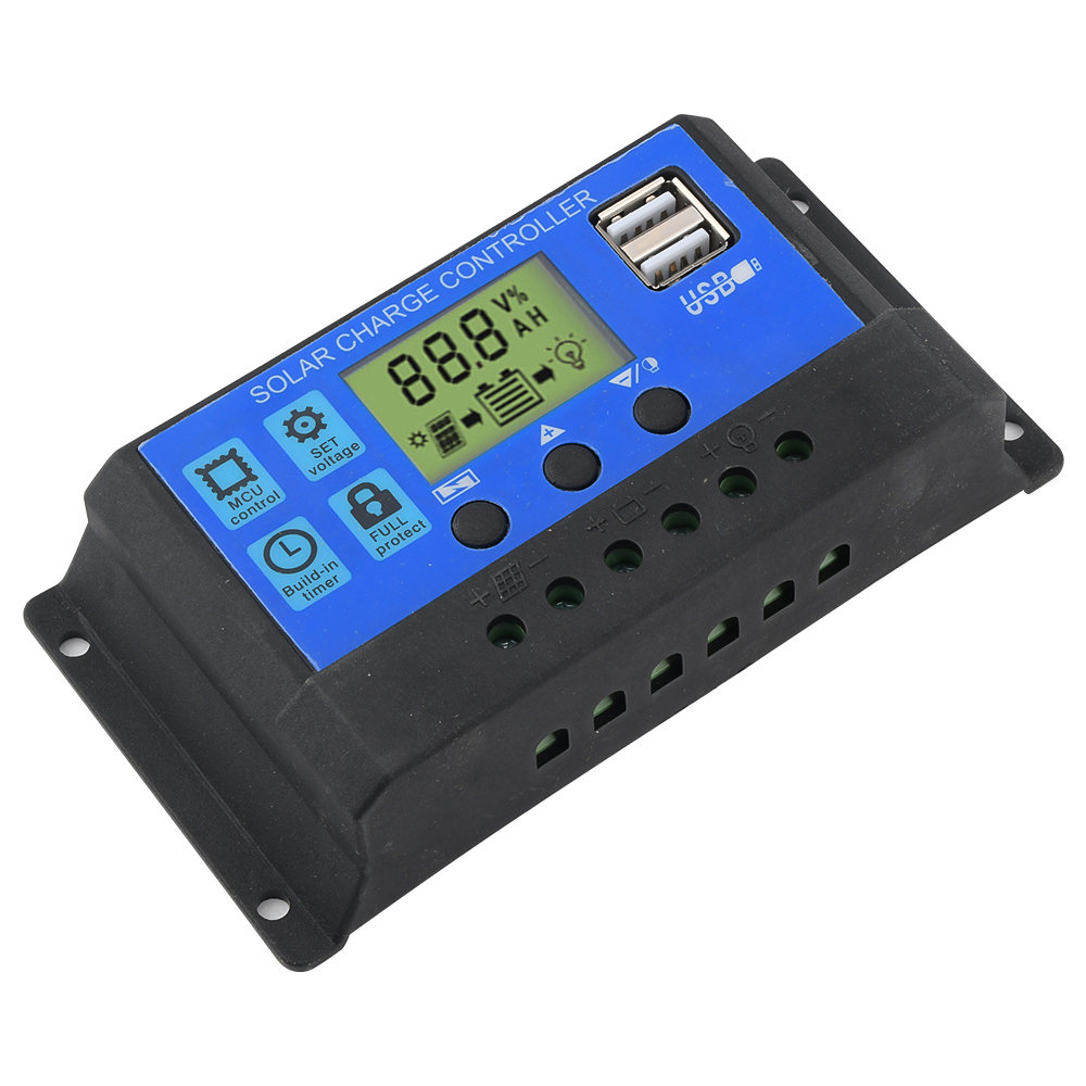 PWM Solar Charge Controller 12V24V 30A/20A/10A Auto LCD Dual USB 5V Output Photovoltaic Solar Panel PV Regulator Load Discharger