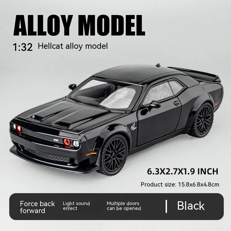 Dodge Challenger Hellcat Toy Car for 1: 32 Scale Die Cast Metel Cars Toy Pull Back Hellcat Model Cars with Sound and Light Hellc