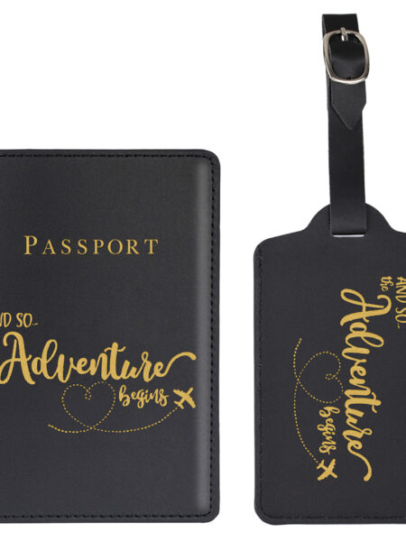 2pcs/Set Adventure Passport Cover Case and Luggage Tag Set, Travel Passport Holder Wallet