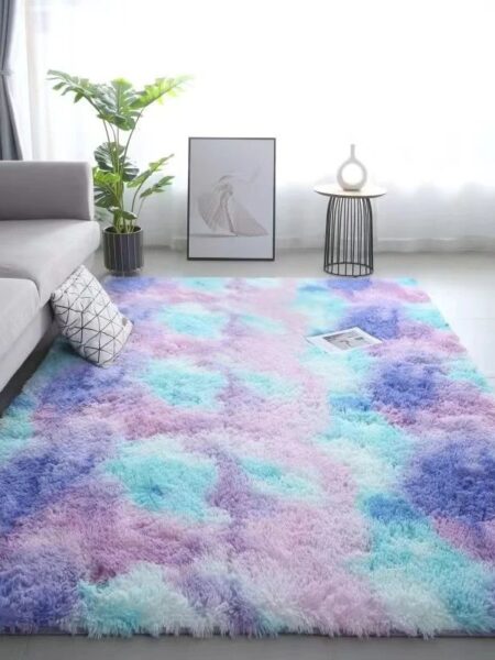 VIKAMA Silk Wool Rugs Children's Room Living Room Bedroom Tie-Dye Non-Slip Washable Machine Washable Carpet Mats