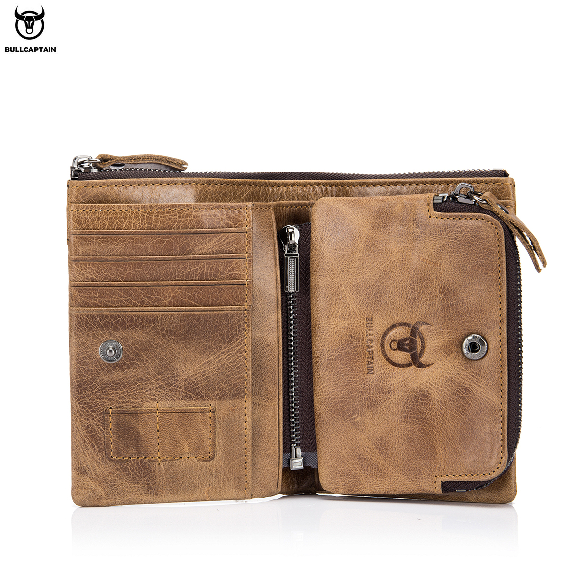 BULLCAPTAIN Authentic Leather Men's Wallet Short Purse Small Retro Wallet Brand High RFID New Short Wallet