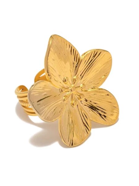 Elegant Big Flower Open Ring For Women Simple Temperament Party Fashion Trendy Gold Color Flower Personality SimpleFinger Ring