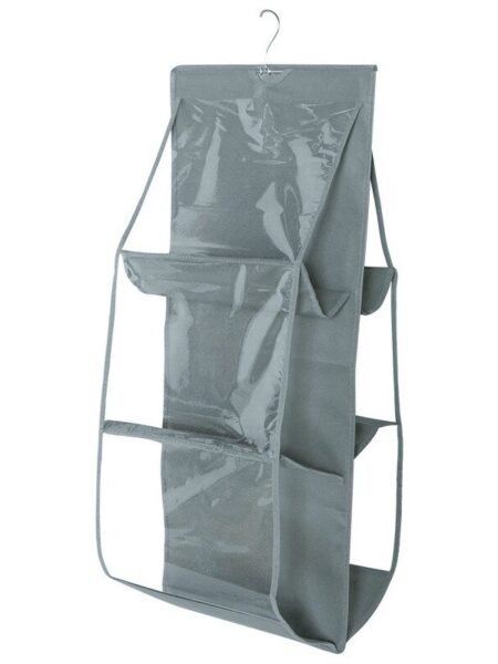 6 Pocket Hanging Handbag Organizer For Wardrobe Closet Gray Waterproof Storage Bag Door Wall Clear Sundry Bag With Hanger Pouch